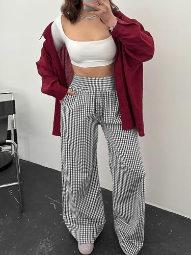 ANRABESS High-Waisted Rayon Palazzo Pants (Plaid) — view 7
