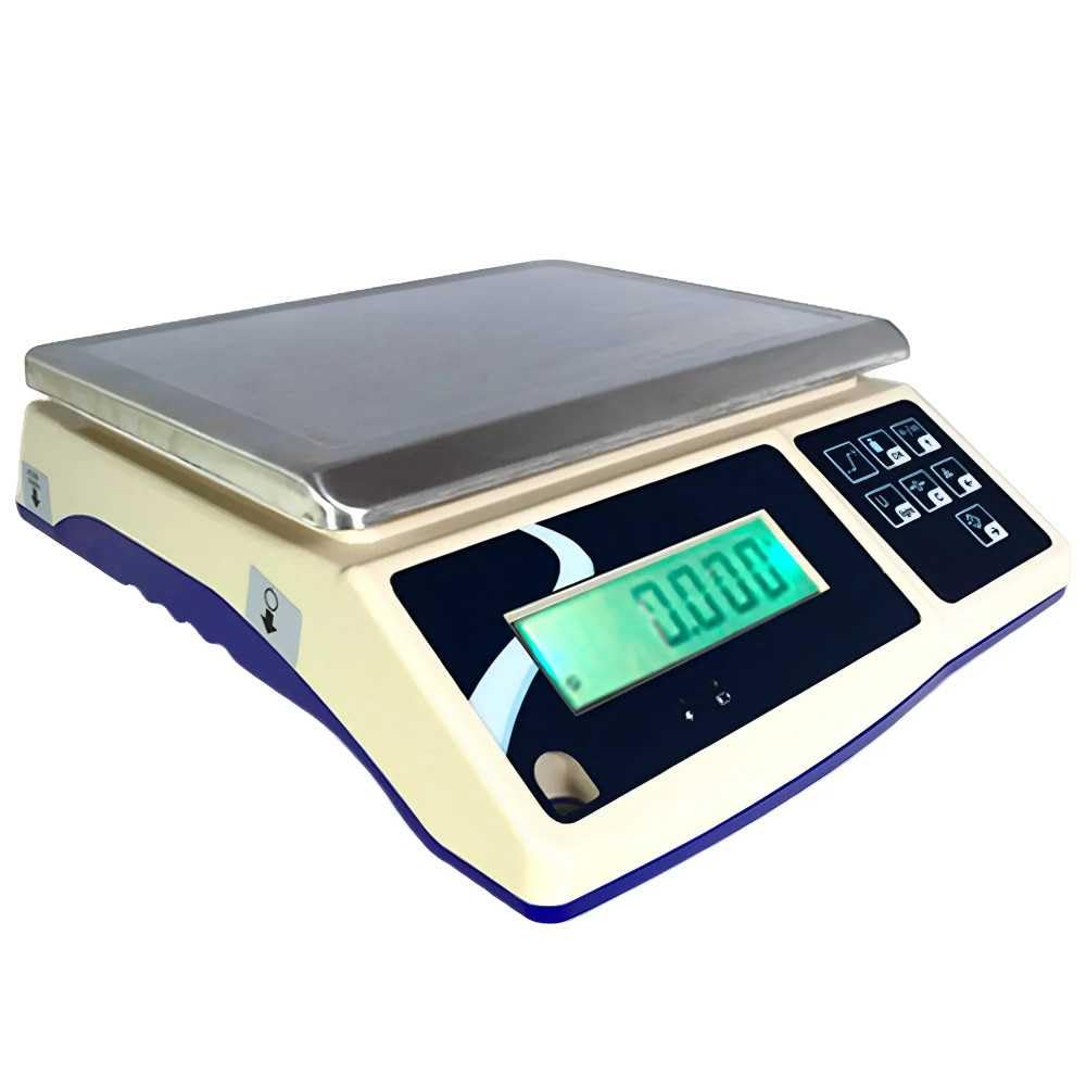 MBH - Balanza Industrial de Control de Peso hasta 30 kg con Plato de Acero Inoxidable y Batería. Báscula Profesional con Tara, Cuenta Piezas y Pantalla LCD para Hostelería i Frutería (288x335x110 mm)