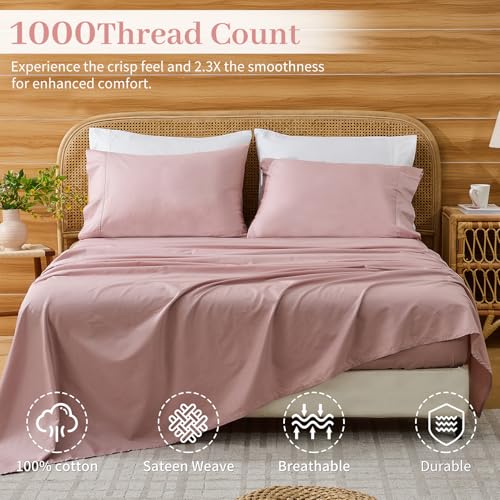 Image of Bedlifes 1000TC Egyptian Cotton King Sheets, 4Pcs, 16 inch Deep Pocket | Cooling & Breathable, Ultra Soft, Hotel Comfort, Sateen Weave, OEKO-TEX Certified, Easy-Care Machine Washable