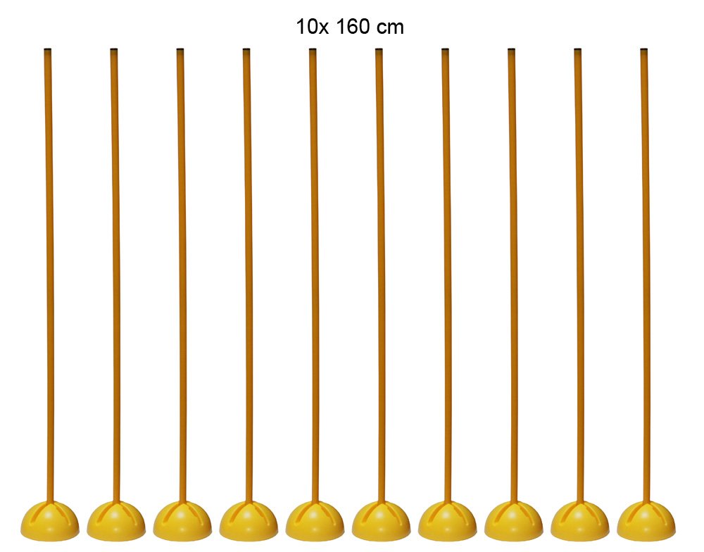 10er Set Slalomstange mit befüllbarem X-Standfuß, Stange 160 cm - Farbe: gelb