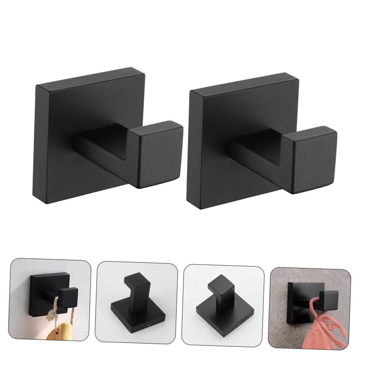 Ganchos de Pared de Acero Inoxidable 2piezas para Baño y Cocina, Negro, Fáciles de Instalar