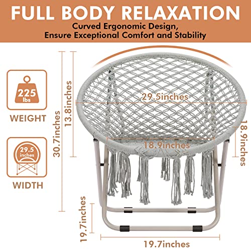 Pasamic Saucer Chair With Folding Metal Frame, 100% Cotton Handmade Cozy Chairs, Exquisite Moon Chair For Bedroom, Living Room Décor Grey #TOP6