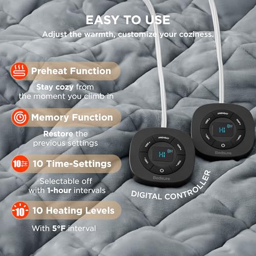 Image of Bedsure Electric Blanket King Size - Dual Control Heated Weighted Blanket King with 10 Heat Settings, Fast Heating with 10 Time Settings (100x90 inches, Formal Gray)