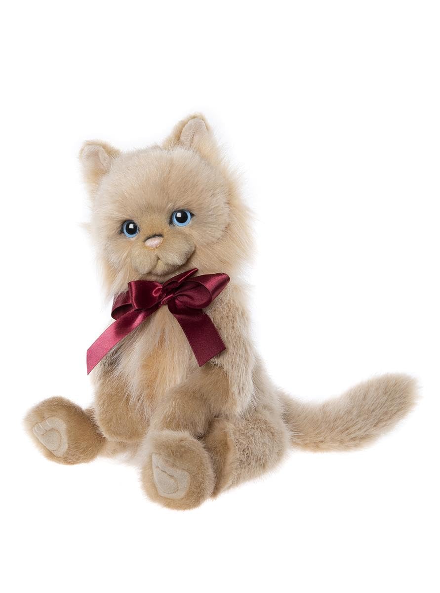Charlie Bears Kingswood Teddy Bear Beige Plush Cat with Bow, 36cm, Soft Toy for Ages 3+