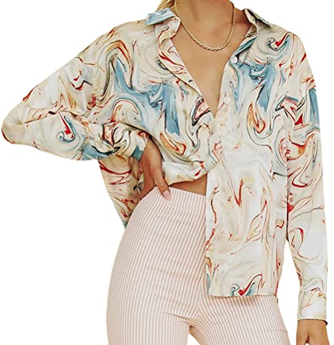 Onsoyours Haut Femme Sexy Chemisiers à Col V Lâche Tunique Eté Plage Casual Shirt Longues Blouse B Beige M