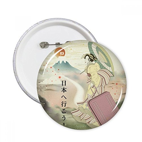 Badge Japonais Mont Fuji en Lot de 5 Cadeaux Originaux Broches Rondes Ukiyo-e