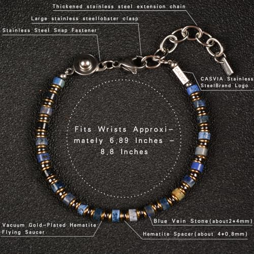 Pulsera artesanal de hematita azul para hombre con cierre ajustable miniatura 7