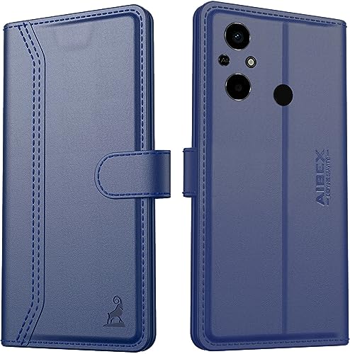 Image of AIBEX Redmi 12C / Poco C55 Flip Cover Leather Finish | Inside TPU with Card Pockets | Wallet Stand | Complete Protection Flip Case Blue