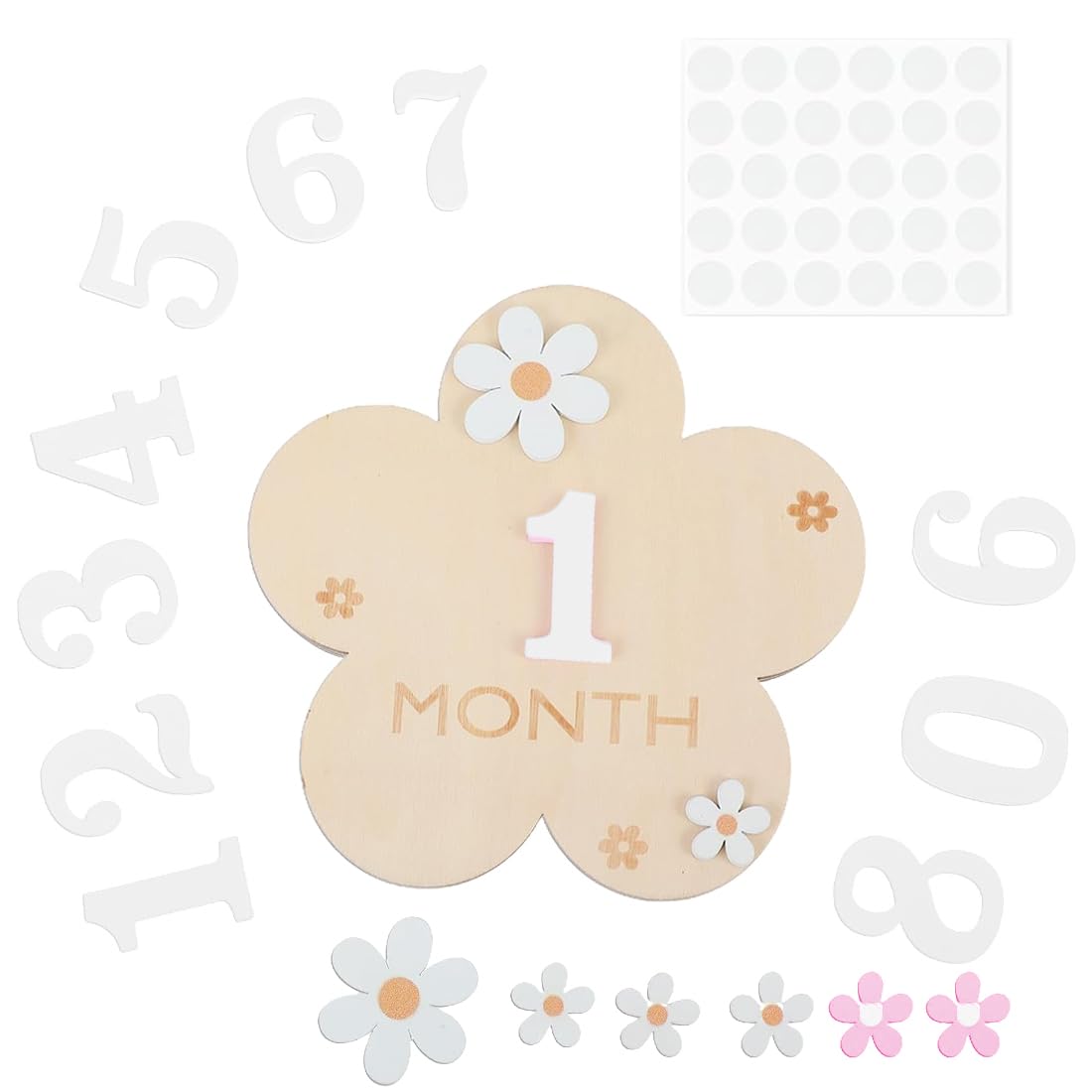 1 Pièce avec Points de Colle, Style Floral, en Bois, Etape Bebe, Accessoires Photo pour Nourrissons de 0 à 12 Mois, Enregistrement de Croissance, Mois Par Mois, Accessoires Bebe (Floral Style)