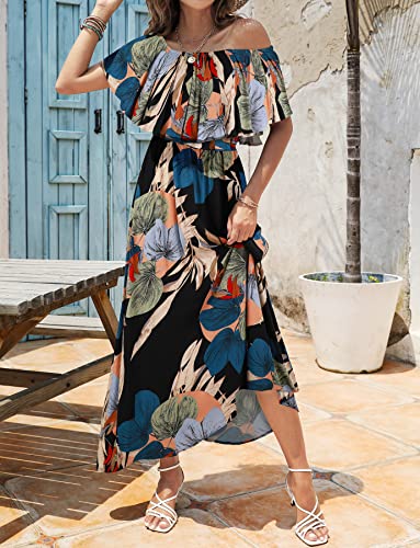 Image of Bluetime Womens Maxi Dress Off Shoulder Floral Print Boho Beach Long Summer Dresses