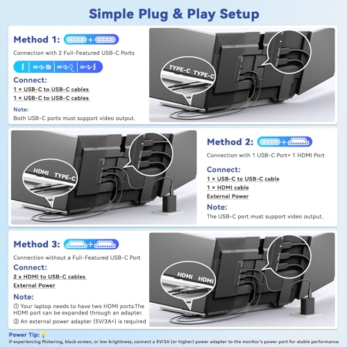 Image of domyfan 15.6 inch Laptop Screen Extender, Triple Portable Monitor with Ultra-Thin FHD 1080P IPS Display for 13-17 inch Laptop, Plug & Play via HDMI /USB-A /Type-C, Compatible with Mac /Windows /Android