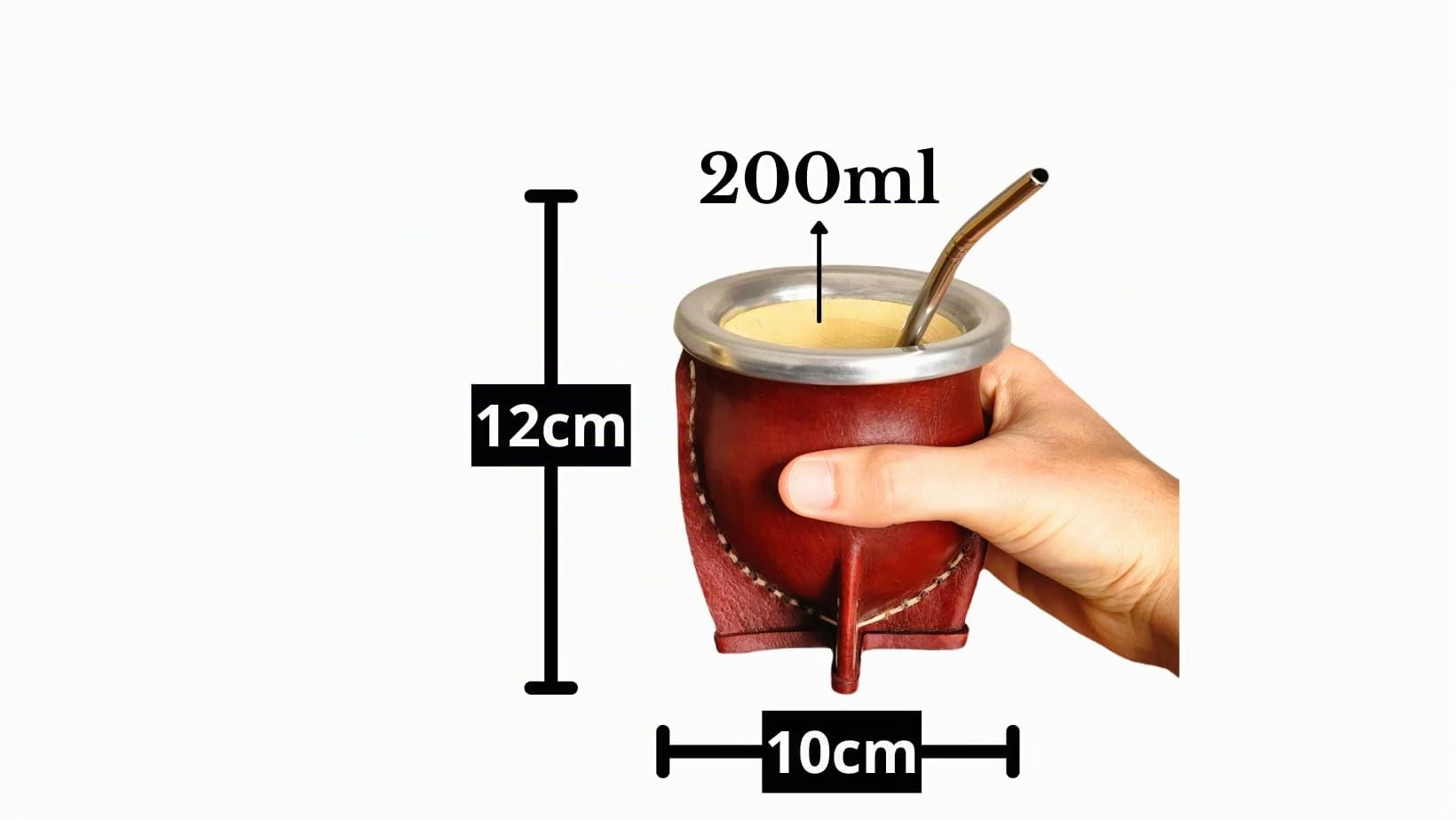 Tasse mate argentine premium avec intérieur en bois de citrouille naturel et extérieur en cuir marron avec acier inoxydable - Comprend une ampoule pour Yerba Mate.
