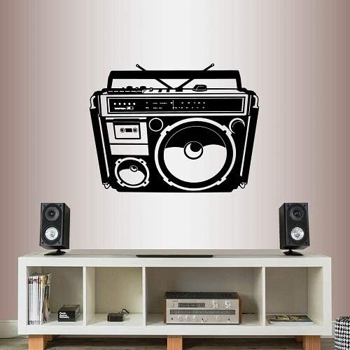 Miniatura 1 de Vinilo de pared para decoración del hogar, etiqueta engomada clásica Boombox retro grabadora de cassette, radio habitación extraíble elegante mural