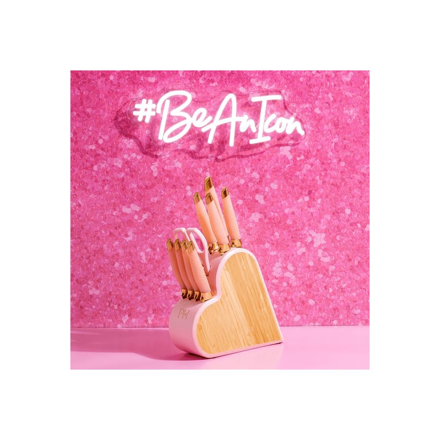 10-Piece Heart-Shaped Stainless Steel Knife Block Set, Pink, Hand Wash Only