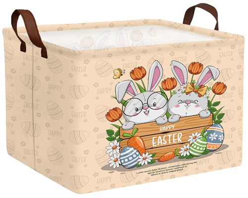 Image of Large Rectangular Easter Baskets Empty Waterproof Boy Toy Box Foldable Kid's Gifts Storage Bin Spring Room Decor(Boy Girl Cute Rabbit)