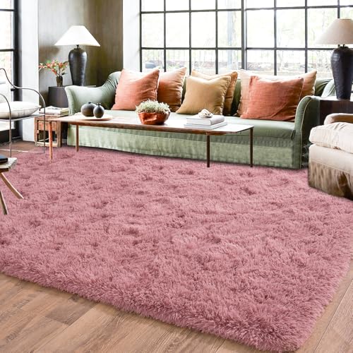 Rugs for Living Room 8x10, Soft Shaggy Modern Shag Area Rug for Bedroom, Upgrade Non-Slip Plush Fluffy Carpet for Kids Boys Girls Room Home Decor Aesthetic, Blush