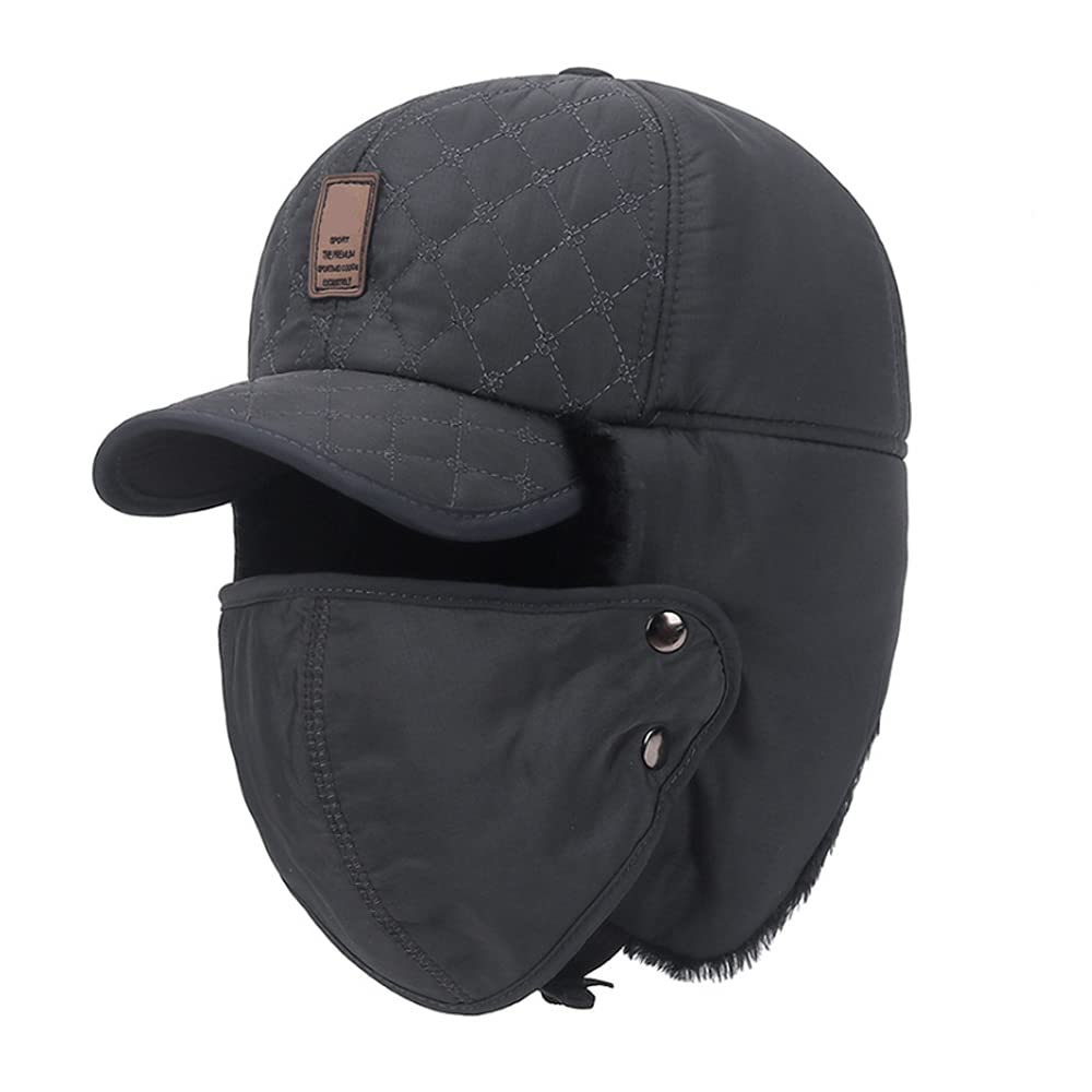 Inelihoo Unisex Grey Winter Trapper Hat,Bomber Hat Earflap With Removable Full Face Protective Cover Windproof Warm Ushanka Hats Ski Bomber Hat For Men & Women