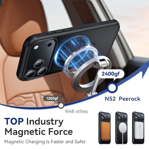 Peerock 360 Spin Magnetic Stand (Pro-Version) for iPhone 17 Pro Max Case (Compatible with MagSafe) [Military Drop Protection] Matte Translucent Shockproof Protective Phone Case 6.9'', Black - image 4