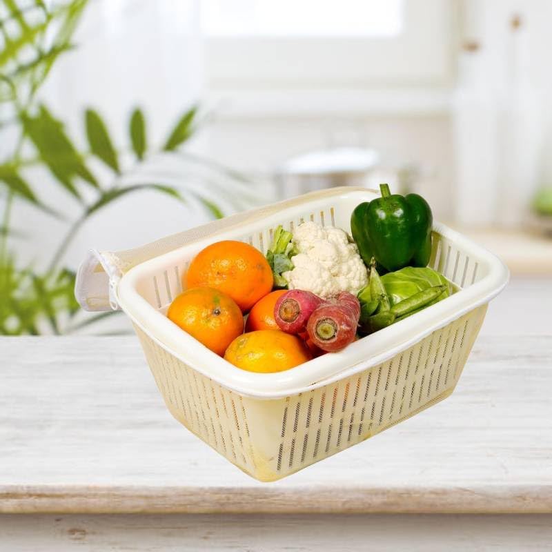 Image of GI9IUS Round Shape Multipurpose Safe Net Cover Plastic Fruit & Vegetable (Onion,Potato) Storage Basket (Off-White)