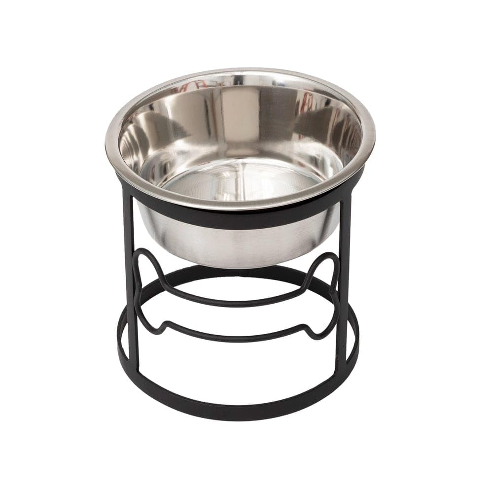 Image of bhoomi Lifestyle Single Dog Bowl Stand - Bone Single Feeder (Black) with Bowl Small