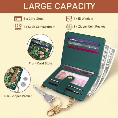 Image of Jogjam Butterfly Green Rfid Women Wallet, Small Slim Thin Compact Credit Card Wallet, PU Leather Bifold Cash Wallet, Zipper Coin Pocket ID Window, Female Ladies Girl Gifts