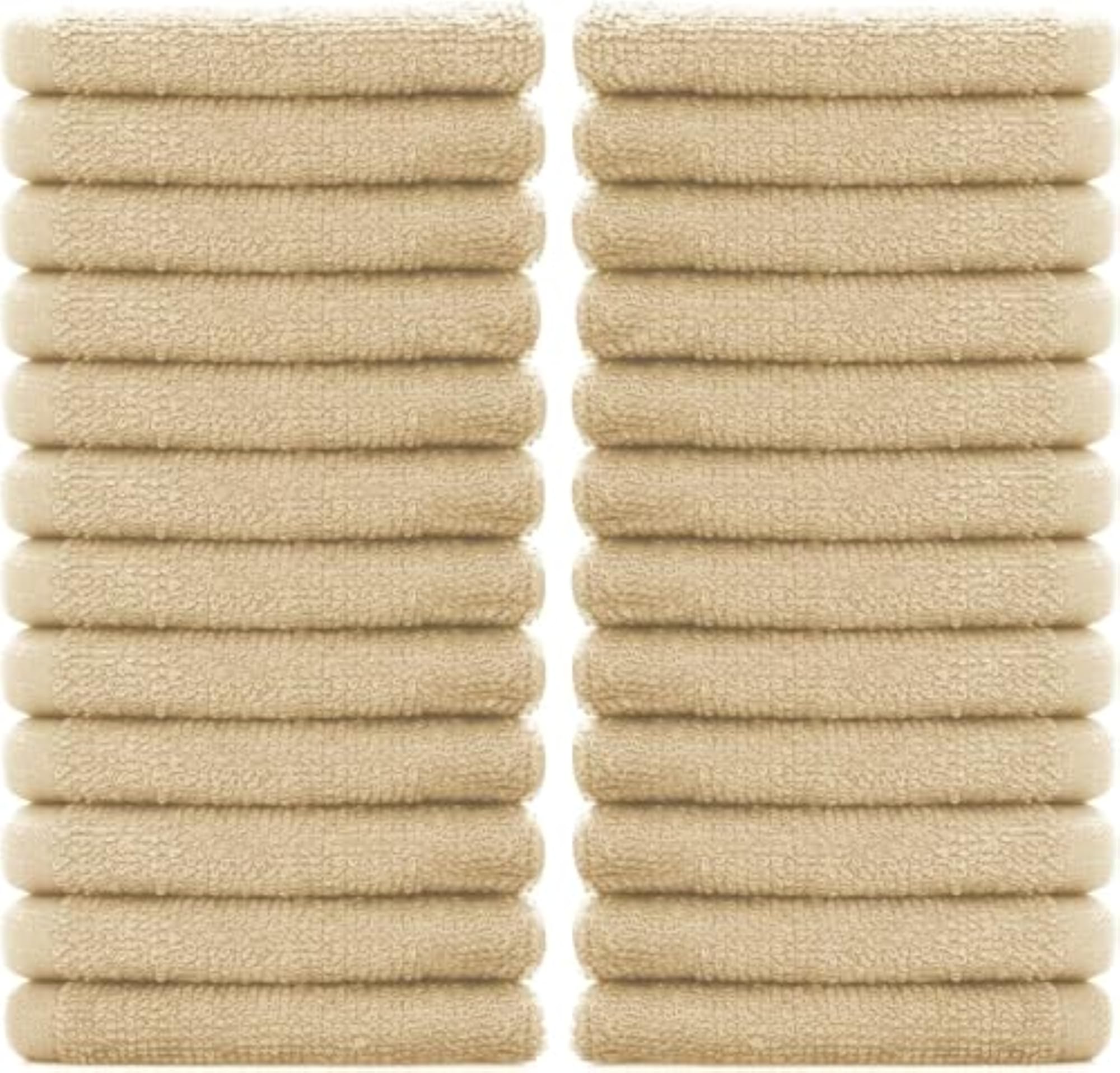 100% Cotton Face Towels, Tan Combo Pack of 20