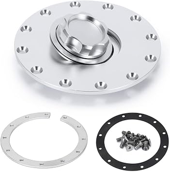 PTNHZ Universal Billet Aluminum Fuel Cell Cap Embedded Auxiliary Oil Tank Cover Flush Mount With 12 Hole Cell Bung and Gasket