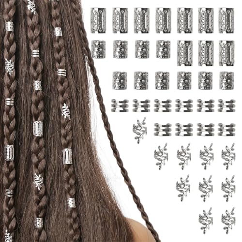 40 Pezzi Gioielli Dreadlocks Trecce Clip,Dreadlock Perline Clip a Spirale, gioielli per capelli dorati,gioielli dreadlocks da donna,Capelli Treccia, Accessori Decorazione,Per Uomini e Donne(Argento)