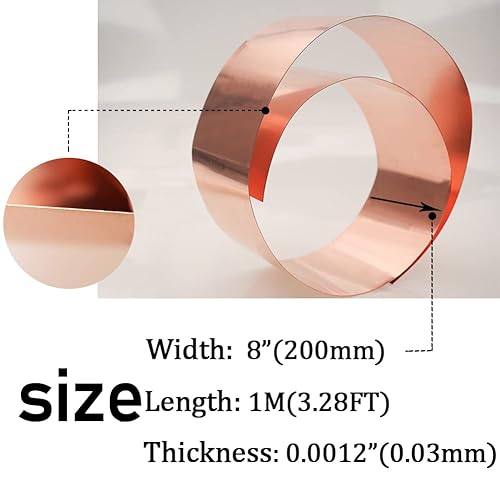 Miniatura 23 de Rollo de lámina de metal de cobre puro, 0.004 in de grosor x 7.874 in de ancho x 3.3 ft de largo, 99,9% de hoja de cobre rollo de tira de cobre