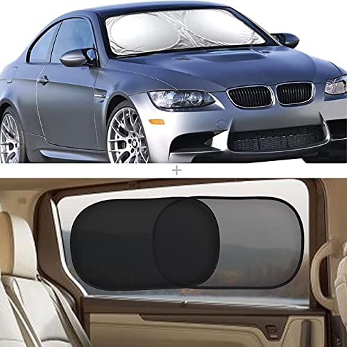 EcoNour Gift Bundle | Windshield Sun Shade (Standard 64â€ x 32â€) + Car Side Window Shade 20"x12" (4 Pack) | Complete Sun Protection | Covers Privacy Blackout | Easy to Use Car Accessories