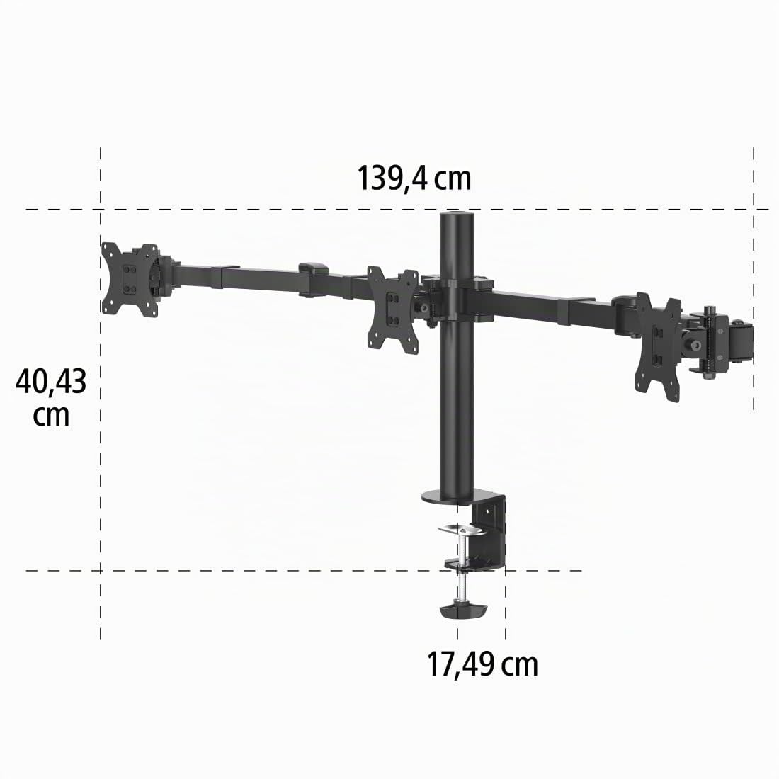 Hama Support Ecran PC 3 écrans Garantie 5 Ans (Bras pour 3 Moniteurs TFT/LCD/LED de 33 à 69 cm (13" - 27"), Hauteur Réglable, Pivotable, Inclinable, Système Easy Fix) Noir