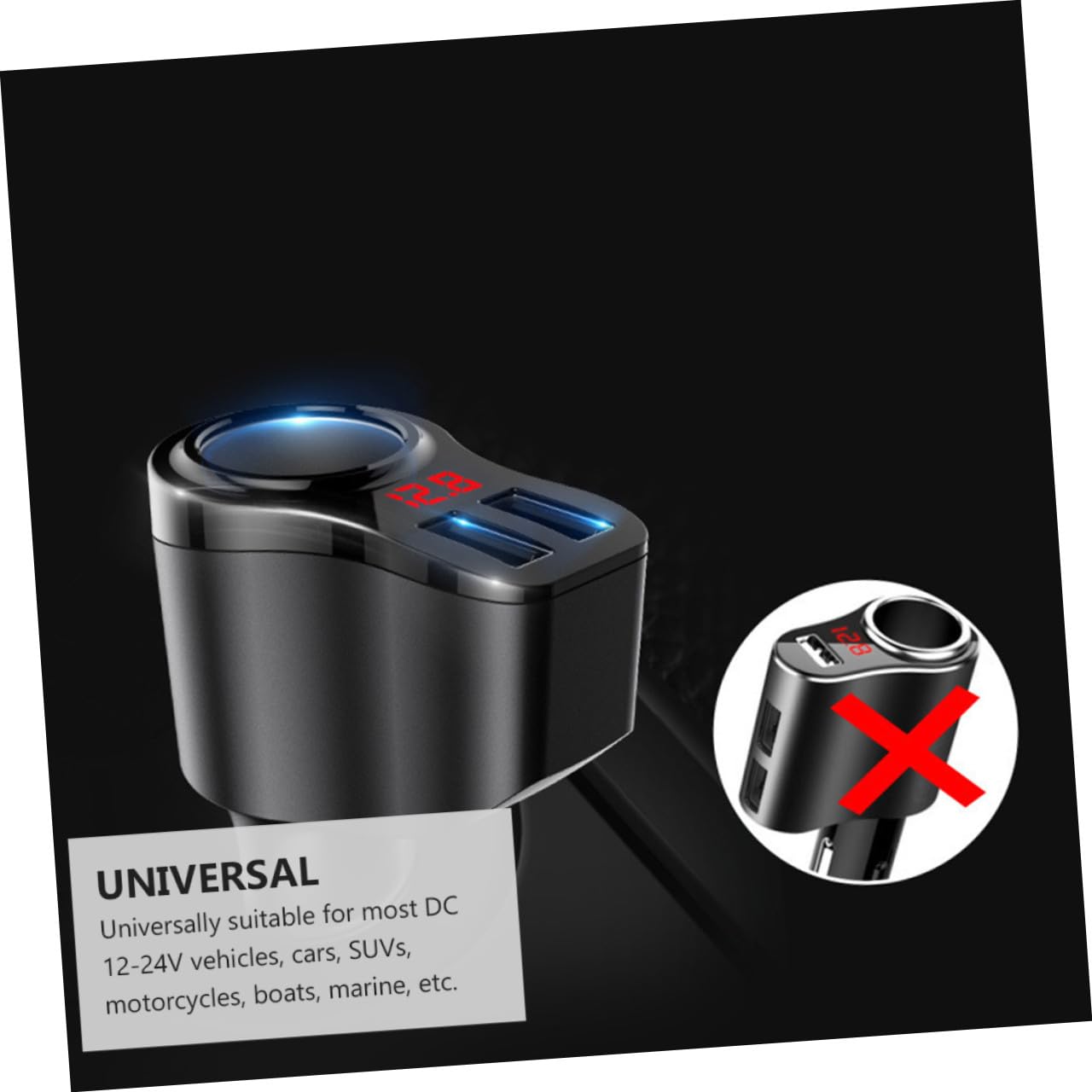 Angoily Caricabatterie Rapido per Auto Doppie Porte USB Dispositivo di Ricarica Intelligente Display LED Digitale Facile da Leggere Costruzione in Metallo Resistente all Usura