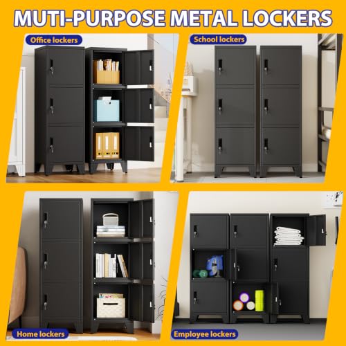 Image of PAOFIN Metal Narrow Storage Lock Cabinet | 47 inch Filing Cabinets with 3 Locker Drawers for Home Office, Bathroom, Living Room, Dinning Room (Black)