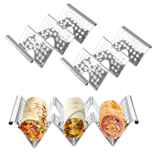YiYiLiang 3 Pcs Taco Holders Stainless Steel Taco Stand Holder Stainless Steel Tacos Racks for 3 Tortillas Tacos Shell Holders with Handles Oven Grill and Dishwasher Safe