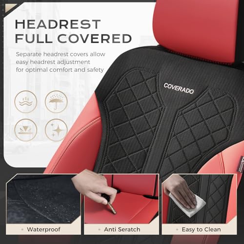 Image of Coverado Car Seat Covers for Front Seats, Waterproof Automotive Seat Protectors 2-Pack, Leather & Mesh Driver Protectors Universal Fit for SUVs, Trucks, Sedans