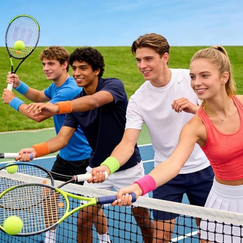 Image of Bememo 24 Pcs Wrist Sweatbands Bulk Sports Wrist Bands for Men Women Breathable Athletic Tennis Wristbands Stretchy Absorbent Cotton Terry for Basketball, Baseball, Gym, Working Out