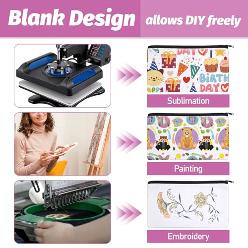 60Pcs Sublimation Blank Canvas Makeup Bags, Bulk Small Canvas Bags With Zipper, Heat Transfer Cosmetic Makeup Bags, Travel Toiletry Pouch Storage, Bridesmaid Makeup Bag3