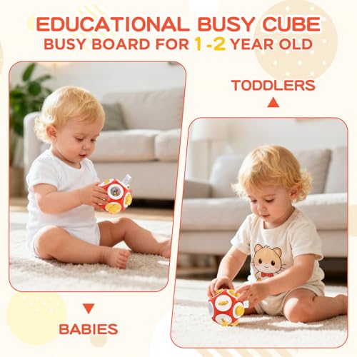 Image of Montessori Activity Cube & Busy Board for 1 Year Old - 12-in-1 Travel Toys for Airplane & Car, Car Seat & Stroller Activity Toy, Toys Gift for 1 Year Old Boy Girl, Easter Basket Stuffers for Toddler