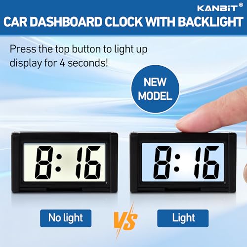 Image of KANBIT Small Digital Car Dashboard Clock Battery Operated Big Clear LCD Time Display with Strong Adhesive Mini Stick On Car Watch for Automotive, Motorcycle &Truck (Light Black, Pack of 2)