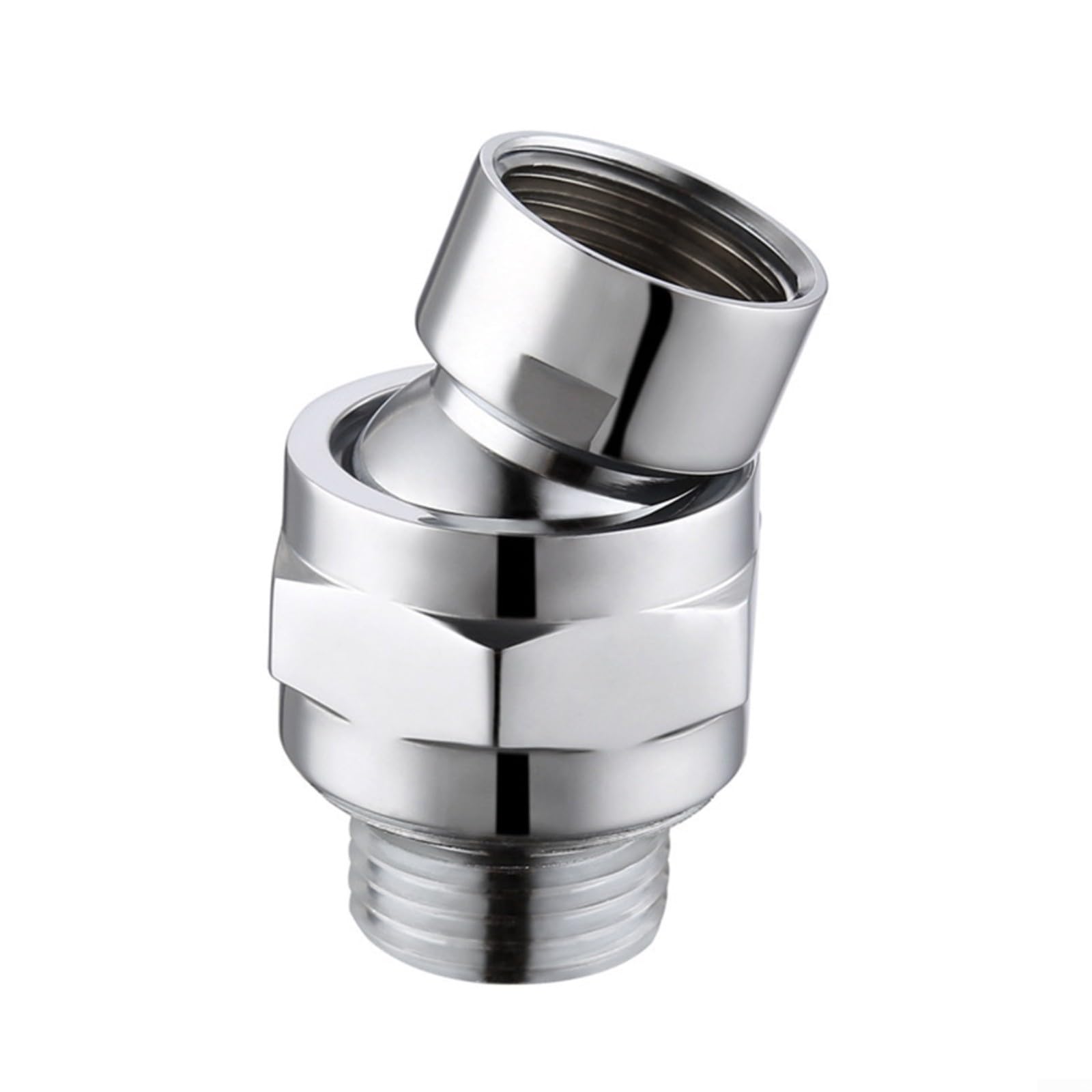 Adattatore girevole per soffione doccia, giunto sferico, in ottone, flusso d'acqua, angolo regolabile, filettatura G1/2, argento spazzolato, nero (argento)