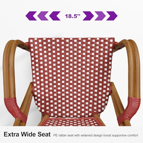 Image of PURPLE LEAF Outdoor French Bistro Armchairs Set of 2, Bamboo Finish, Red