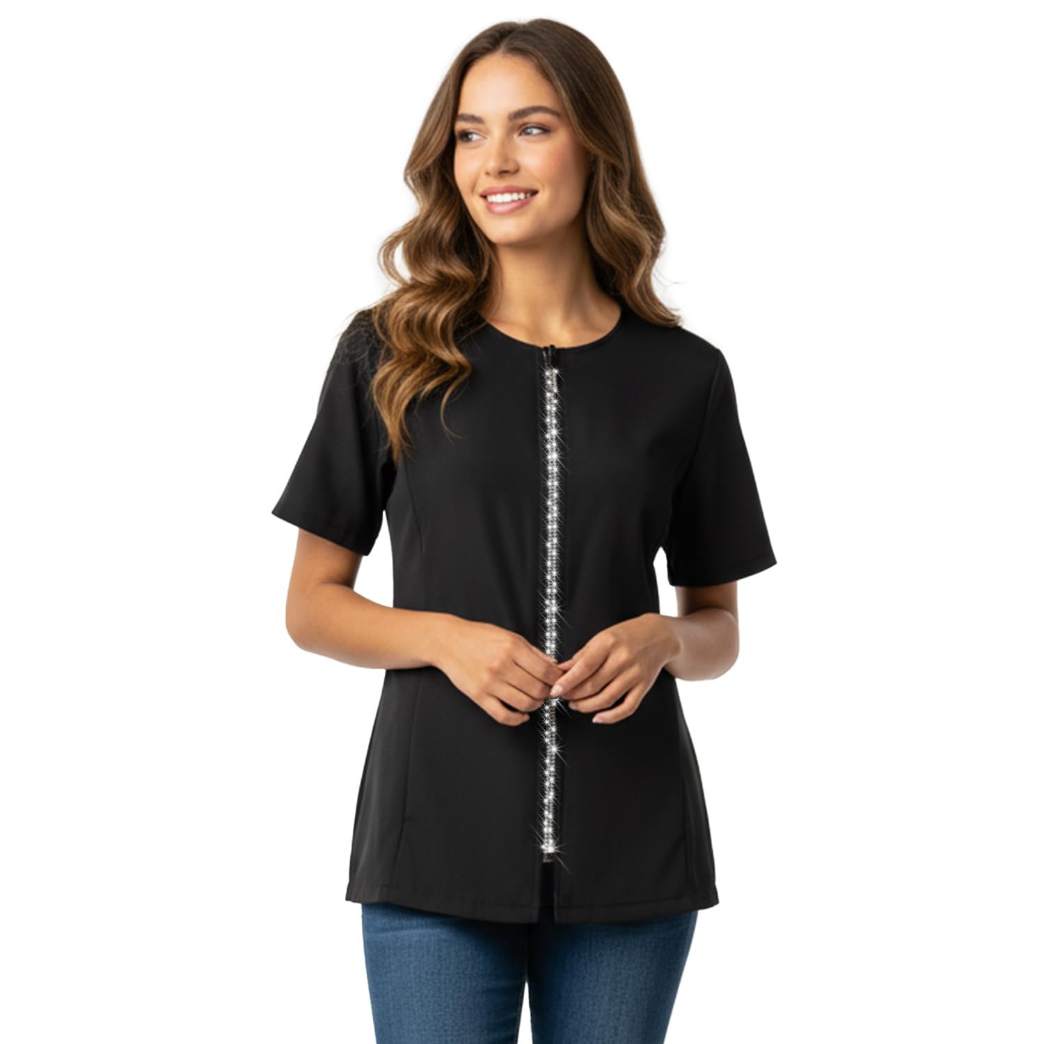 Ladybird Line Rhinestone Pet Groomers Jacket Ideal for Pet Grooming - Hair Repellent Clothes for Dog Groomer