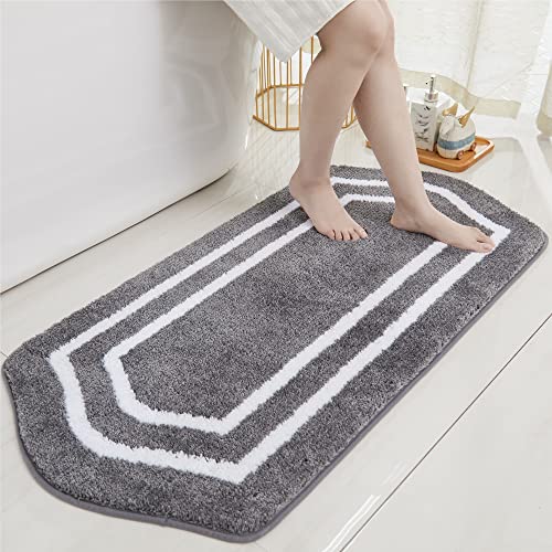 COSY HOMEER Extra Thick Bath Rugs 24x48in Grey, Anti-Slip