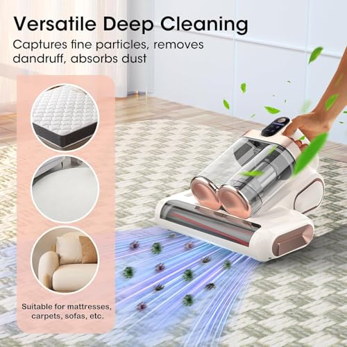 Image of Mattress Vacuum Cleaner Cordless 16Kpa Bed Handheld Vacuum, Vacuum Cleaner with 253.7nm UV-C Light,HEPA Filter & Ultrasonic, Portable Vacuums for Bed Sofa Couch Crib Gifts for women men her white