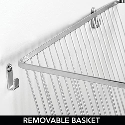 Mdesign Portable Metal Farmhouse Wall Decor Angled Storage Organizer Basket Bin For Hanging In Entryway, Mudroom, Bedroom, Bathroom, Laundry Room - Wall Mount Hooks Included, Large - 2 Pack - Chrome #TOP3
