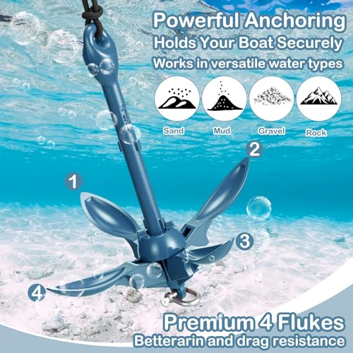 Image of MorningRo 1 Pack 1.5 /3.5 lb Marine Kayak Anchor Kit with 40ft Rope and Buoy Folding Grapnel Boat Anchor Kit Kayak Fishing Accessories for Small Boats, Canoe, SUP Paddle Boards