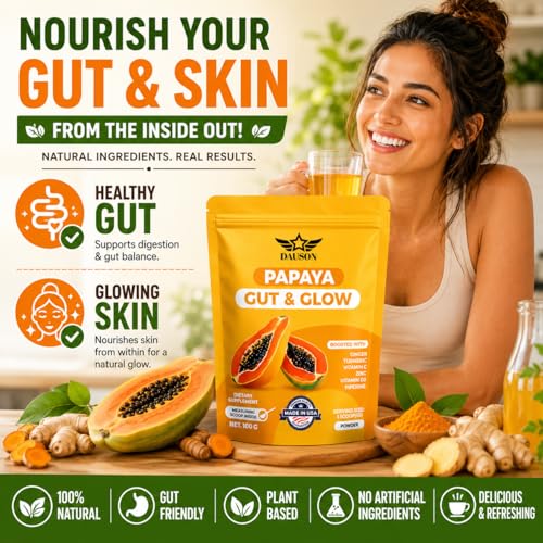 Image of Papaya Shots for Healthy Gut & Glowing Skin | Herbal Supplement Boosted with Ginger, Turmeric, Zinc, Vitamin C, Vitamin D3 & Piperine | 100 Servings