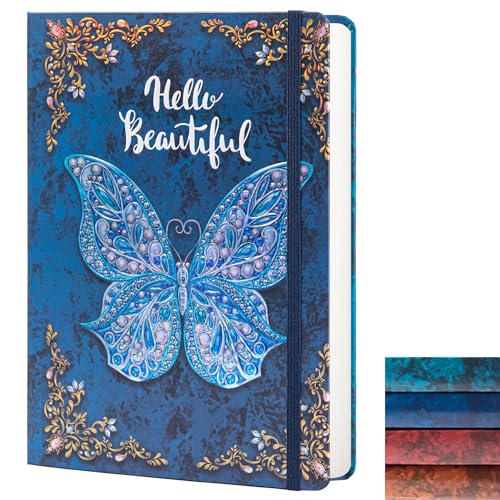 sexeeg College Ruled Journal for Writing-B5 3D Butterfly Embossed Hardcover notebooks -Writing Journal for Women-with Elastic Closure Band, 192 Pages Lined Paper for School, Office, Home, 9