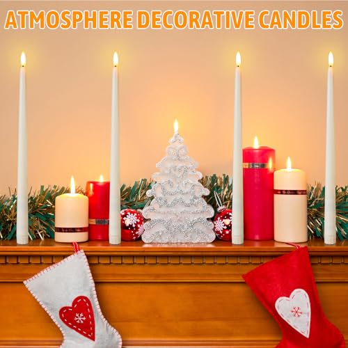 Image of Baquler 50 Pcs Flameless Taper Candles Battery Operated Bulk 12.4 Ivory LED Taper Candles Flickering LED Candlesticks for Wedding Advent Halloween Christmas Party Decor
