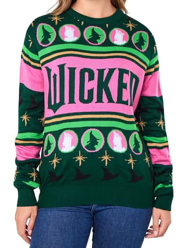 Wicked Womens Christmas Jumper, Glinda and Elphaba Christmas Jumpers for Women, Ladies Xmas Jumpers Medium